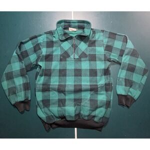 Vintage 90s Plaid 1/4‎ zip pullover sweatshirt Women's size medium green black